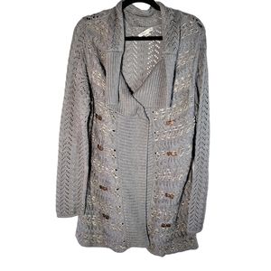 Coldwater Creek gray knit woven open front long line cardigan Size  Large